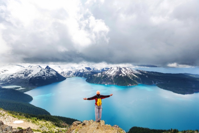 Hike to turquoise waters of picturesque Garibaldi Lake near Whistler, BC, Canada. Very popular hike destination in British Columbia.