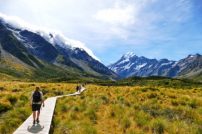 Walking along the great winding Hooker Valley track at Mount Cook, New Zealand. (19-03-2017) Walking along the great winding Hooker Valley track at Mount Cook, New Zealand. (19-03-2017)